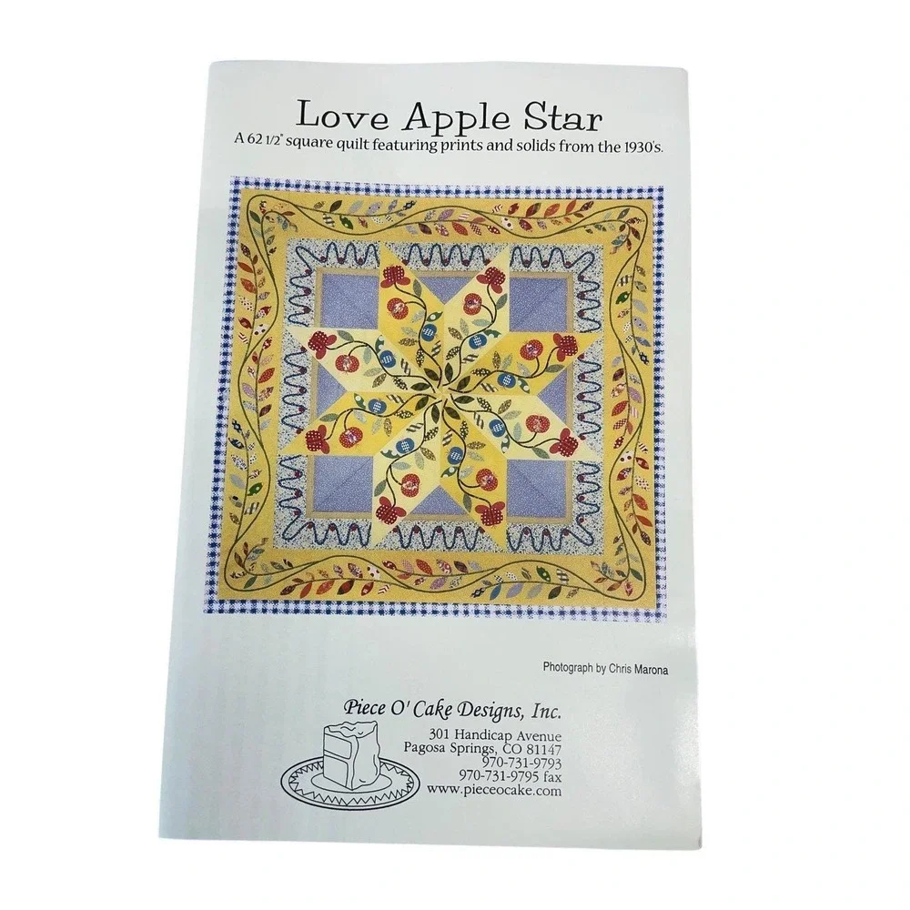 Piece O' Cake Designs Love Apple Star Quilt Pattern 62.5in 1930s Style